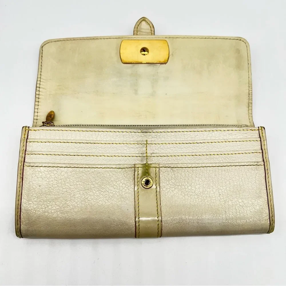 Louis Vuitton Cream Leather w/Gold Metal Red Trim/Yellow Stitching Suhali Wallet